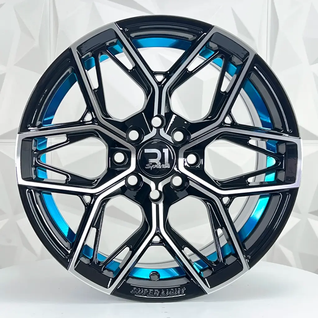 RIN 15X8 4-100/114.3 R1 SPORT 1314 BLACK MACHINE BLUE UNDERCUT* ET15 CB73.1 